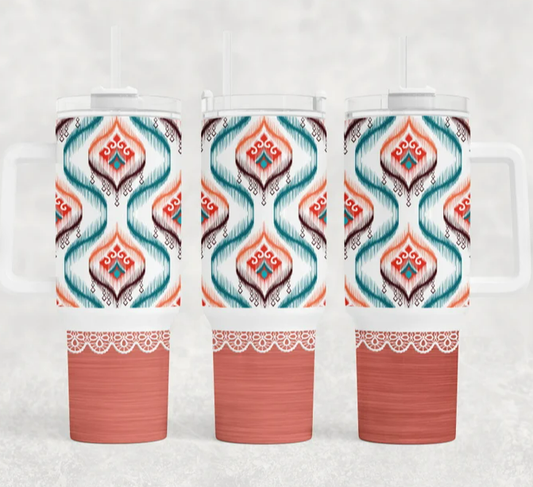 40 oz 2 piece Tumbler Sublimation Bright Orange and Teal Pretty Pattern print transfer