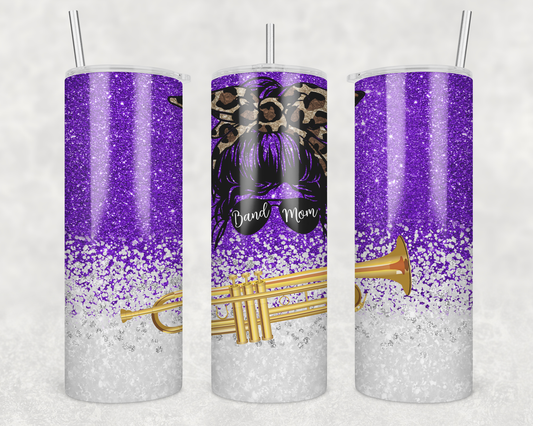 20 oz Skinny Tumbler Purple Band Mom Glitter Music trombone Sublimation Design Template Design