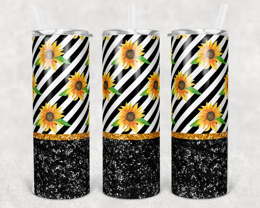 20 oz Skinny Tumbler Sunflower Glitter Sublimation Design Print Transfer