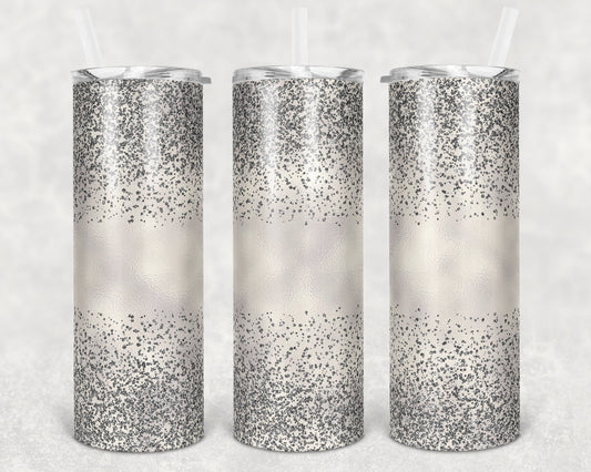 20 oz Skinny Tumbler Sublimation Design Template Glitter Confetti Silver Straight and Warped Design