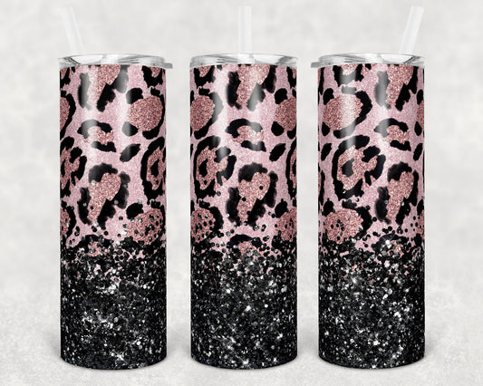20 oz Skinny Tumbler Sublimation Design Template Pink Leopard Glitter Overlay Design tumblers