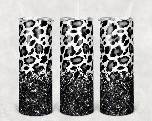 20 oz Skinny Tumbler Sublimation Design Template White Black Leopard Glitter Design tumblers