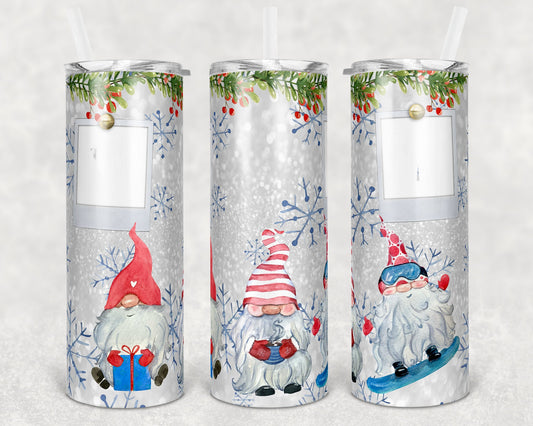 20 oz Skinny Tumbler Sublimation Winter Gnome 2 Picture Photo Christmas Design Template Straight Warped