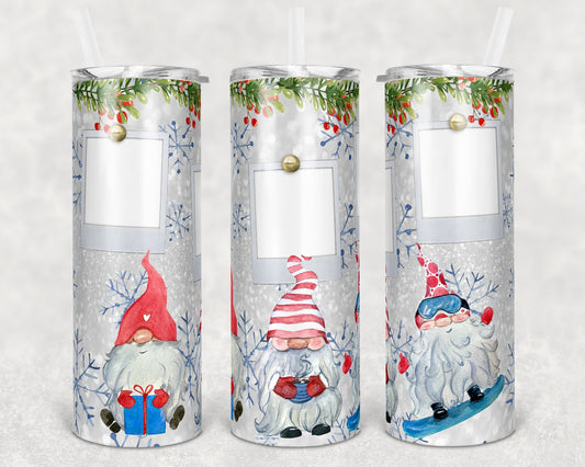 20 oz Skinny Tumbler Sublimation Winter Gnome 3 Picture Photo Christmas Design Template Straight Warped