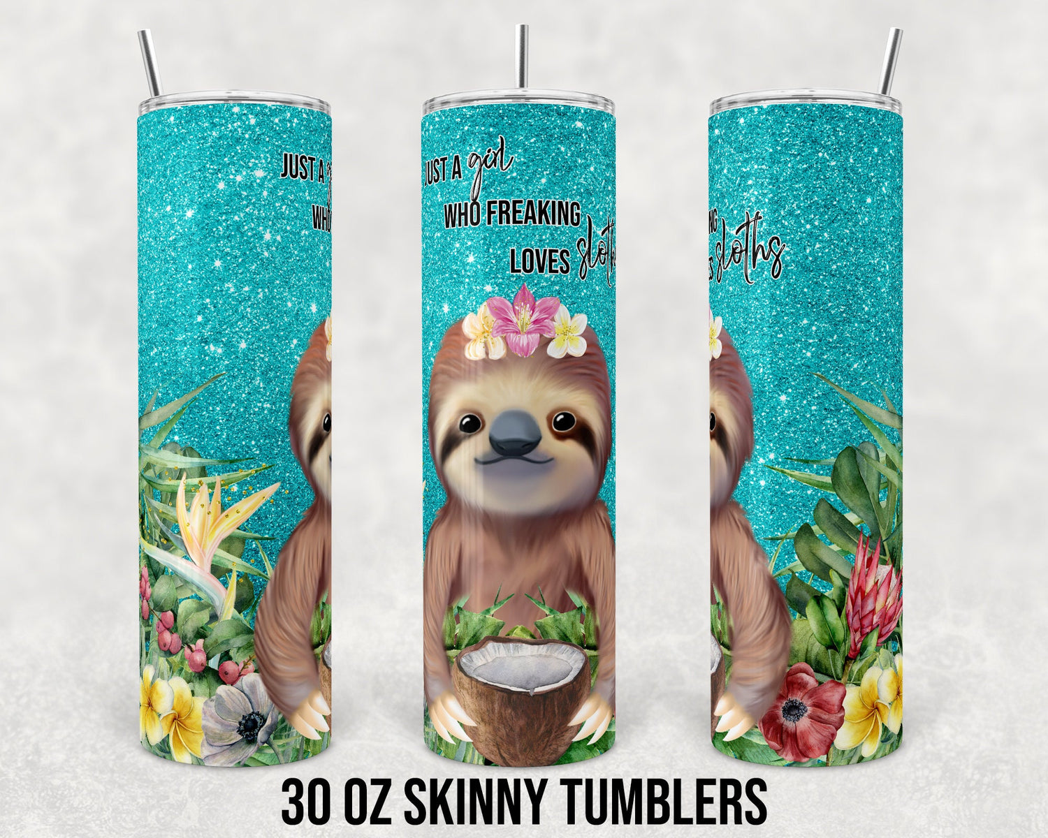 Floral Sloth Tumbler, Sublimation Tumbler