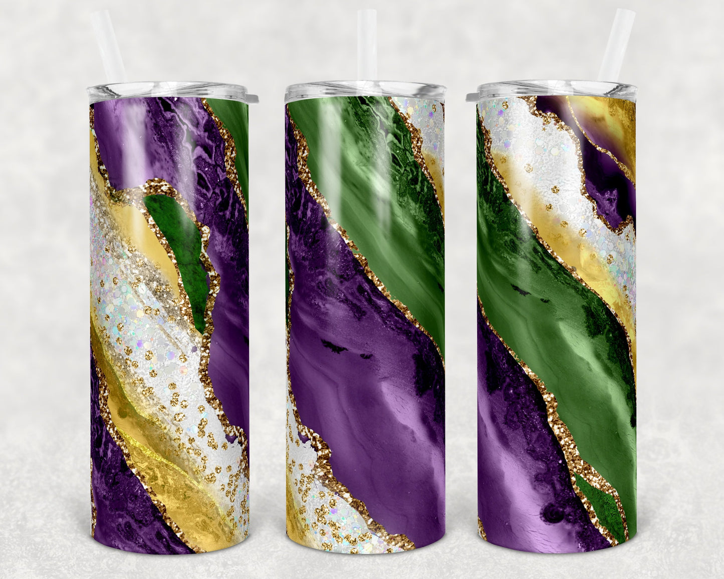 20 oz Skinny Tumbler Sublimation Template Agate Milky Way Mardi Gras Gold Straight and Warped Design