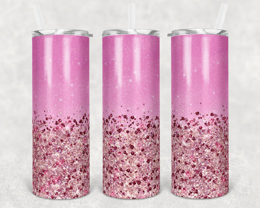 20 oz Skinny Tumbler Sublimation Design Template Glitter Ombre Pink Glitter Straight and Warped Design