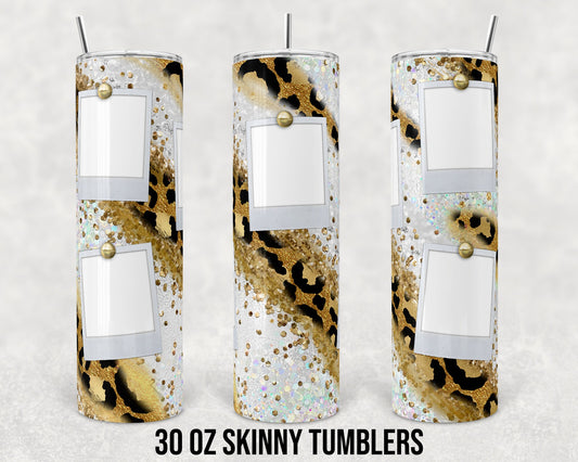 30 oz Skinny Tumbler Sublimation Design Template Milkyway Leopard with Photo Spots Straight and Warped