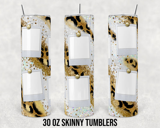 30 oz Skinny Tumbler Sublimation Design Template Milkyway Leopard with Photo Spots Straight and Warped