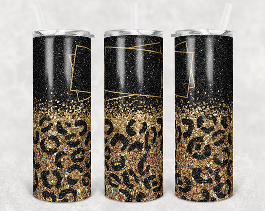 20 oz Skinny Tumbler Blank Frame Leopard Gold Black Glitter Sublimation Design Print Transfer