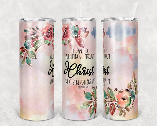20 oz Skinny Tumbler Sublimation Design Template I can do all things through Christ Religous Inst tumblers