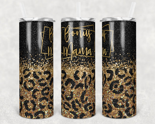 20 oz Skinny Tumbler Bonus Mama Leopard Gold Black Glitter Sublimation Design Print Transfer
