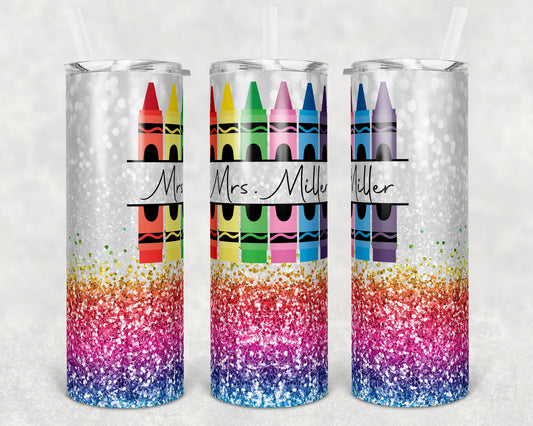 20 oz Skinny Tumbler Rainbow Glitter Teacher Tumbler Sublimation Design