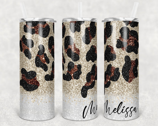 20 oz Skinny Tumbler Sublimation Design Template Champagne Chunky Leopard Straight Warped Design