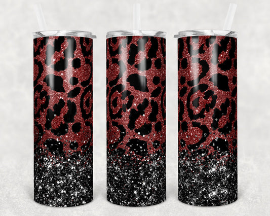 20 oz Skinny Tumbler Sublimation Design Template Wine Maroon Leopard Glitter Overlay Design tumblers