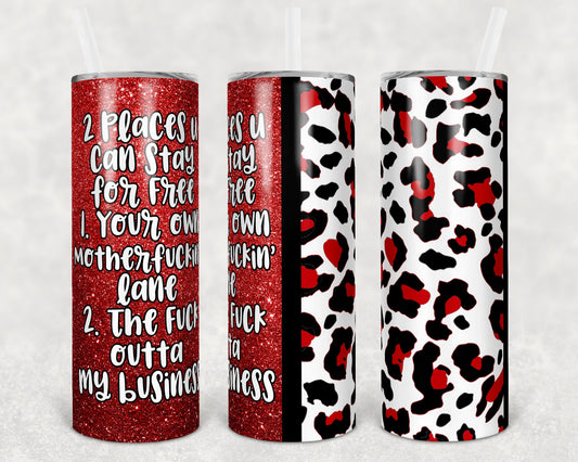 20 oz Skinny Tumbler Sublimation Design Template Red Glitter Leopard Plain and Quote Straight Warped Design