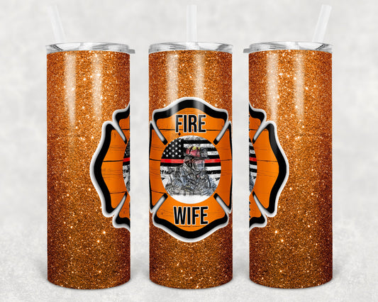 20 oz Skinny Tumbler Sublimation Design Template orange Fire Wife Design
