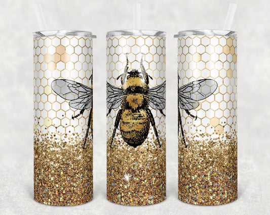 20 oz Skinny Tumbler Sublimation Design Template Glitter Bumble Bee Design