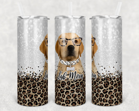 20 oz Skinny Tumbler Sublimation Lab Dog Mom Glitter and Leopard Template Straight Warped Mothers Day Dog