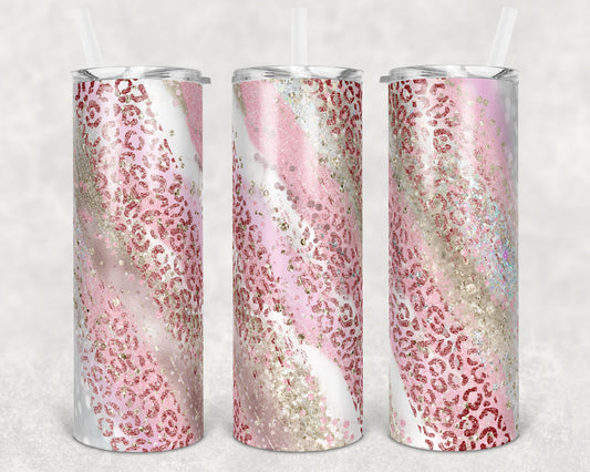 20 oz Skinny Tumbler Sublimation Template Agate Milky Way Pink Leopard Straight and Warped Design