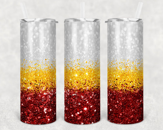 20 oz Skinny Tumbler Sublimation Design Template Glitter Ombre white yellow red Straight Warped Design