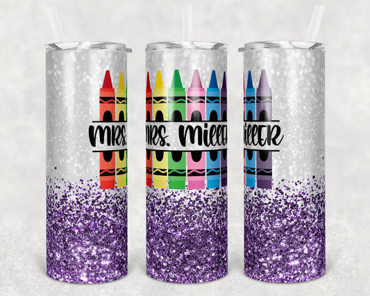 20 oz Skinny Tumbler Colors Purple Glitter Teacher Tumbler Sublimation Design