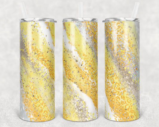 20 oz Skinny Tumbler Sublimation Template Agate Milky Way Yellow Leopard Straight and Warped Design