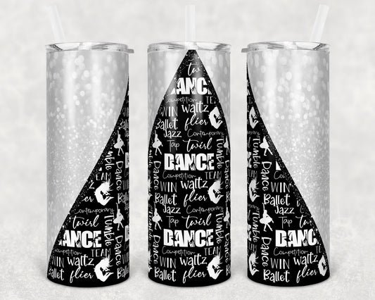 20 oz Skinny Tumbler White Glitter Dance Dancing Sublimation Design Print Transfer
