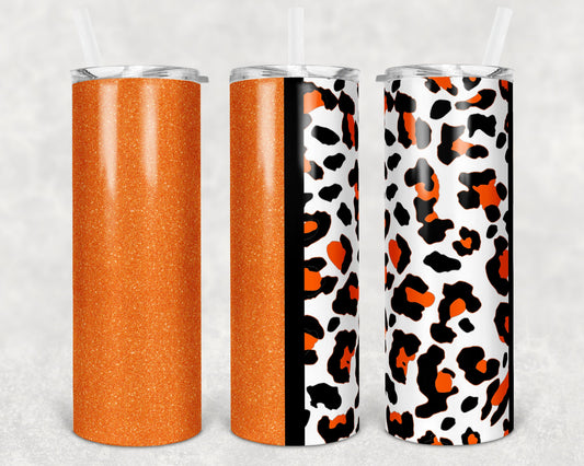 20 oz Skinny Tumbler Sublimation Design Template Orange Glitter Leopard Plain Straight Warped Design