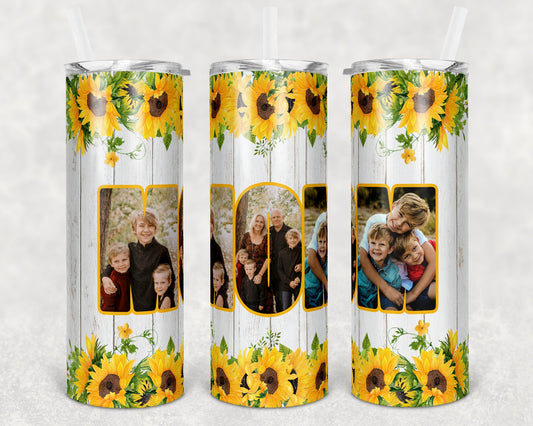 20 oz Skinny Tumbler Picture Frame Rustic Wood Sunflower Mom photo Space Sublimation Design Mothers Day