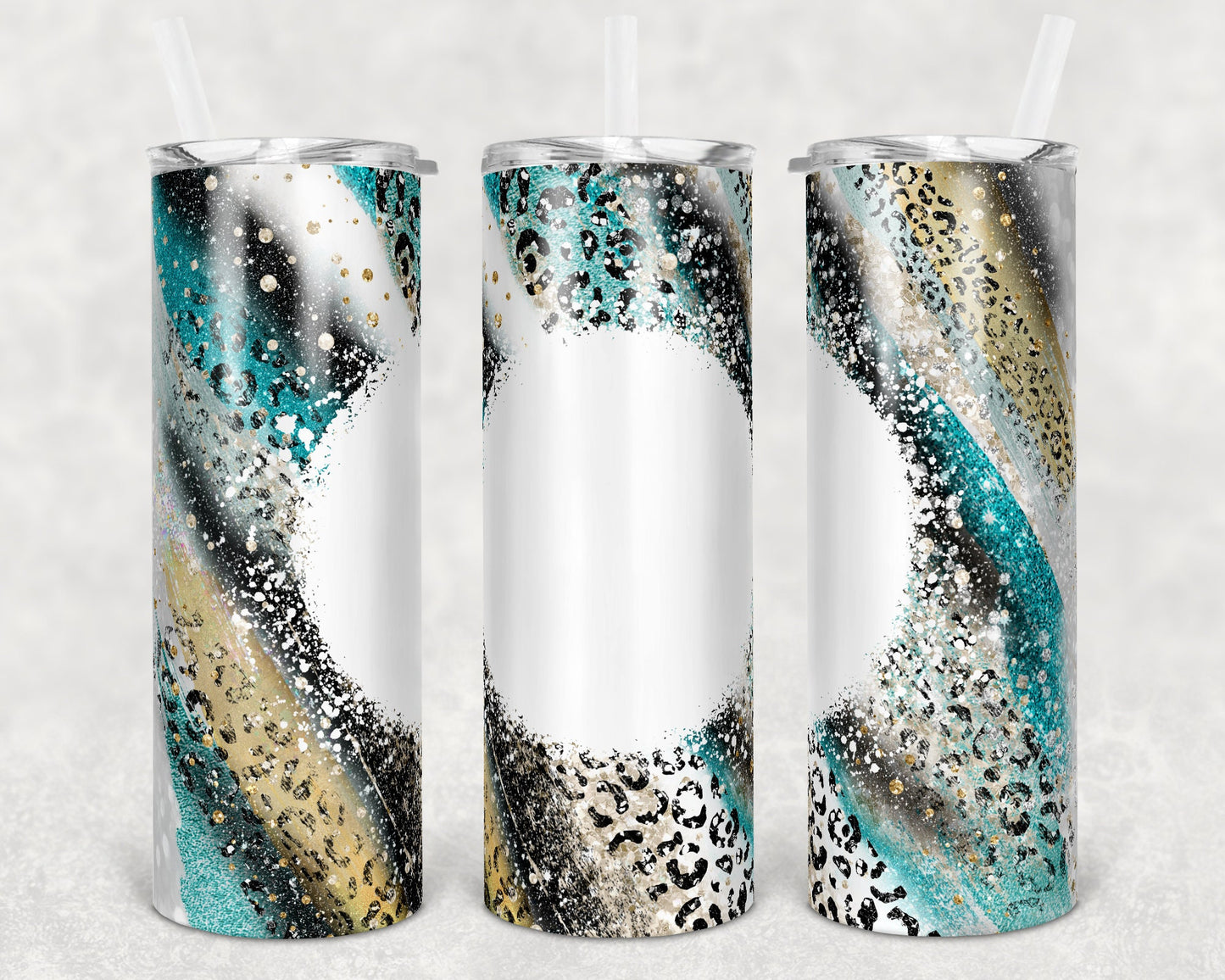 20 oz Skinny Tumbler Sublimation Template Agate Milky Way Teal Leopard Bleach Animal Print Straight and Warped Design