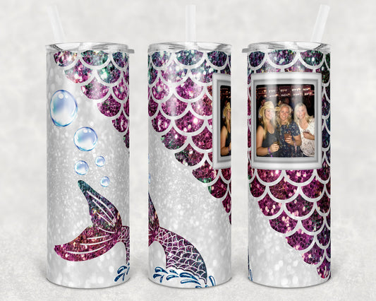 20 oz Skinny Tumbler Sublimation Design Template Glitter Mermaid Scales Tail Photo Picture