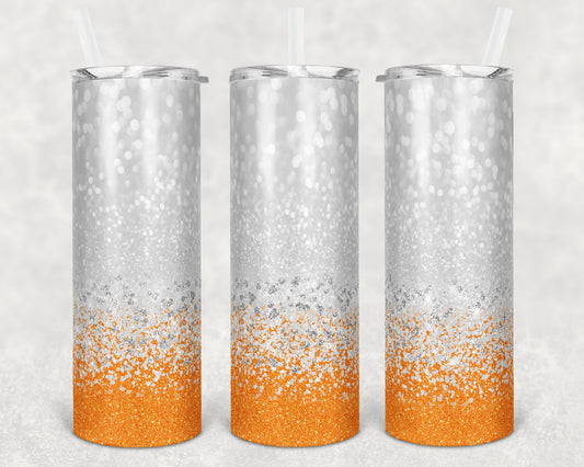 20 oz Skinny Tumbler Orange Glitter Confetti Bright Orange Sublimation Design