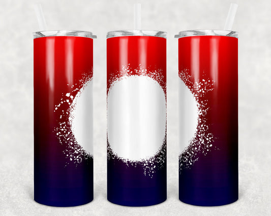 20 oz Skinny Tumbler Sublimation Design red to navy bleach spot ombre Tumbler