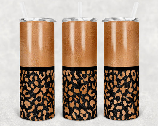 20 oz Skinny Tumbler Sublimation Design Template Copper Leopard Glitter Design tumblers