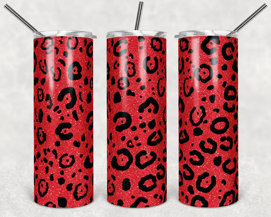 20 oz Skinny Tumbler Sublimation Design Template Red Leopard Glitter Design tumblers