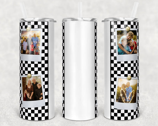 20 oz Skinny Tumbler Checkered Flag Racing Blank w Dad 4 photo Personalize name plate Sublimation Design