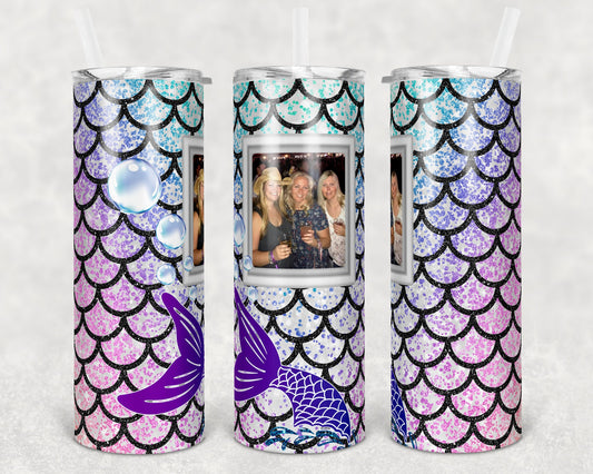 20 oz Skinny Tumbler Sublimation Design Template Glitter Mermaid Scales Tail Photo Picture