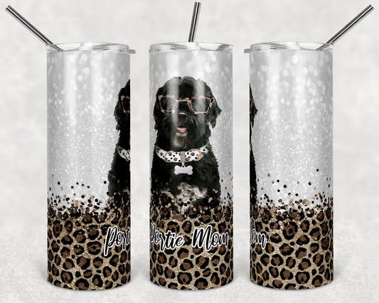 20 oz Skinny Tumbler Sublimation Portie Dog Mom Glitter and Leopard Template Straight Warped