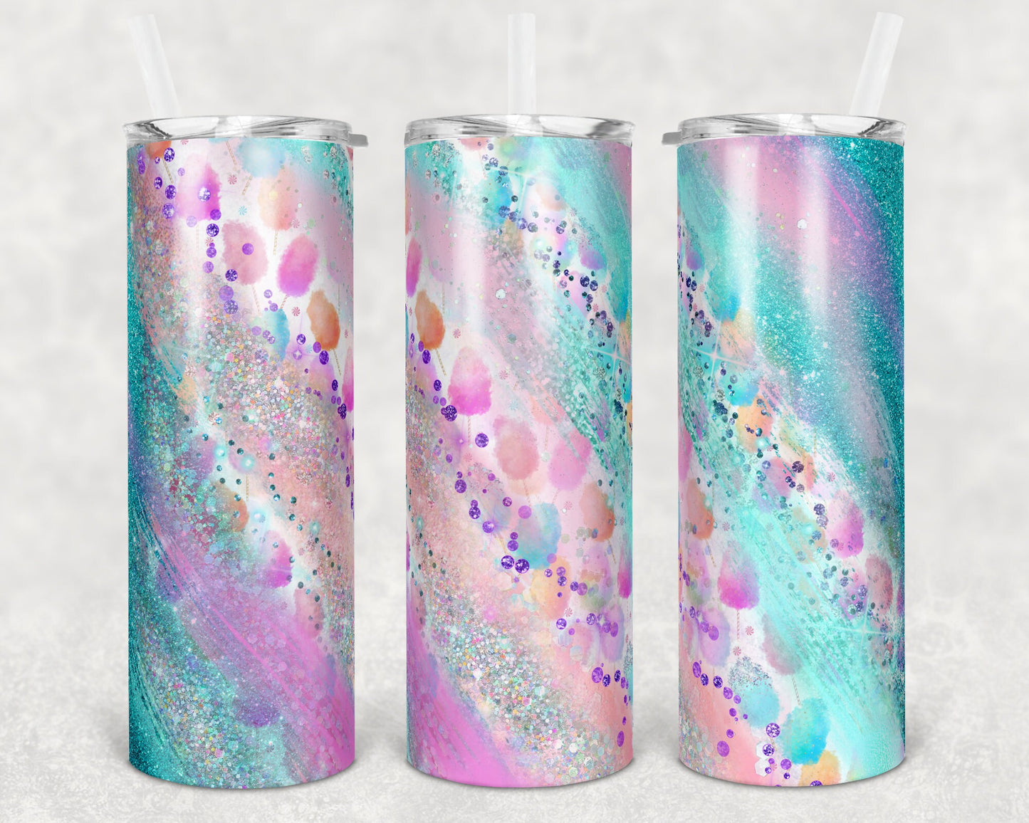 20 oz Skinny Tumbler Sublimation Template Agate Milky Way Cotton Candy Straight and Warped Design