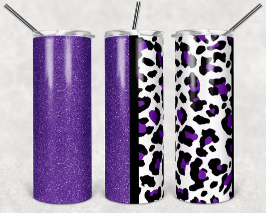 20 oz Skinny Tumbler Sublimation Design Template Purple Glitter Leopard Plain Straight Warped Design
