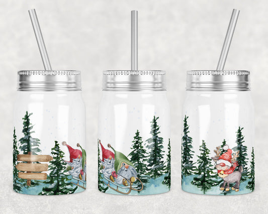 17 oz Mason Jar Tumbler Sublimation Design Template Christmas Winter Gnome Design Instant