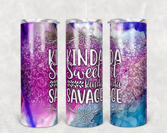 20 oz Skinny Tumbler Sublimation Faux Alcohol Ink Sweet Kinda Savage Straight and Warped Design