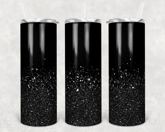 20 oz Skinny Tumbler Sublimation Design Glitter Confetti Black and Black Straight and Warped Design