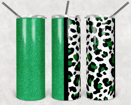 20 oz Skinny Tumbler Sublimation Design Template Green Glitter Leopard Plain Straight Warped Design