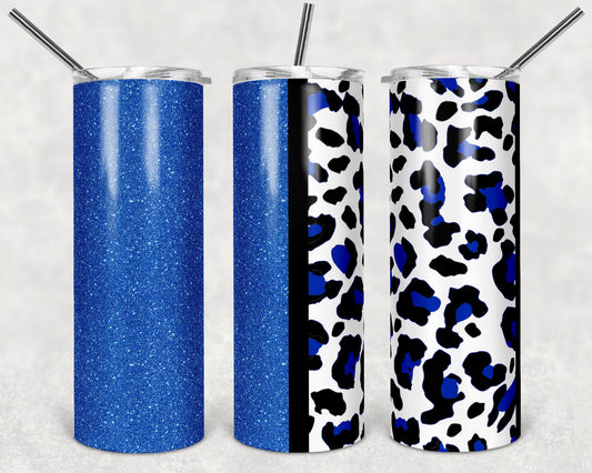 20 oz Skinny Tumbler Sublimation Design Template Blue Glitter Leopard Plain Straight Warped Design