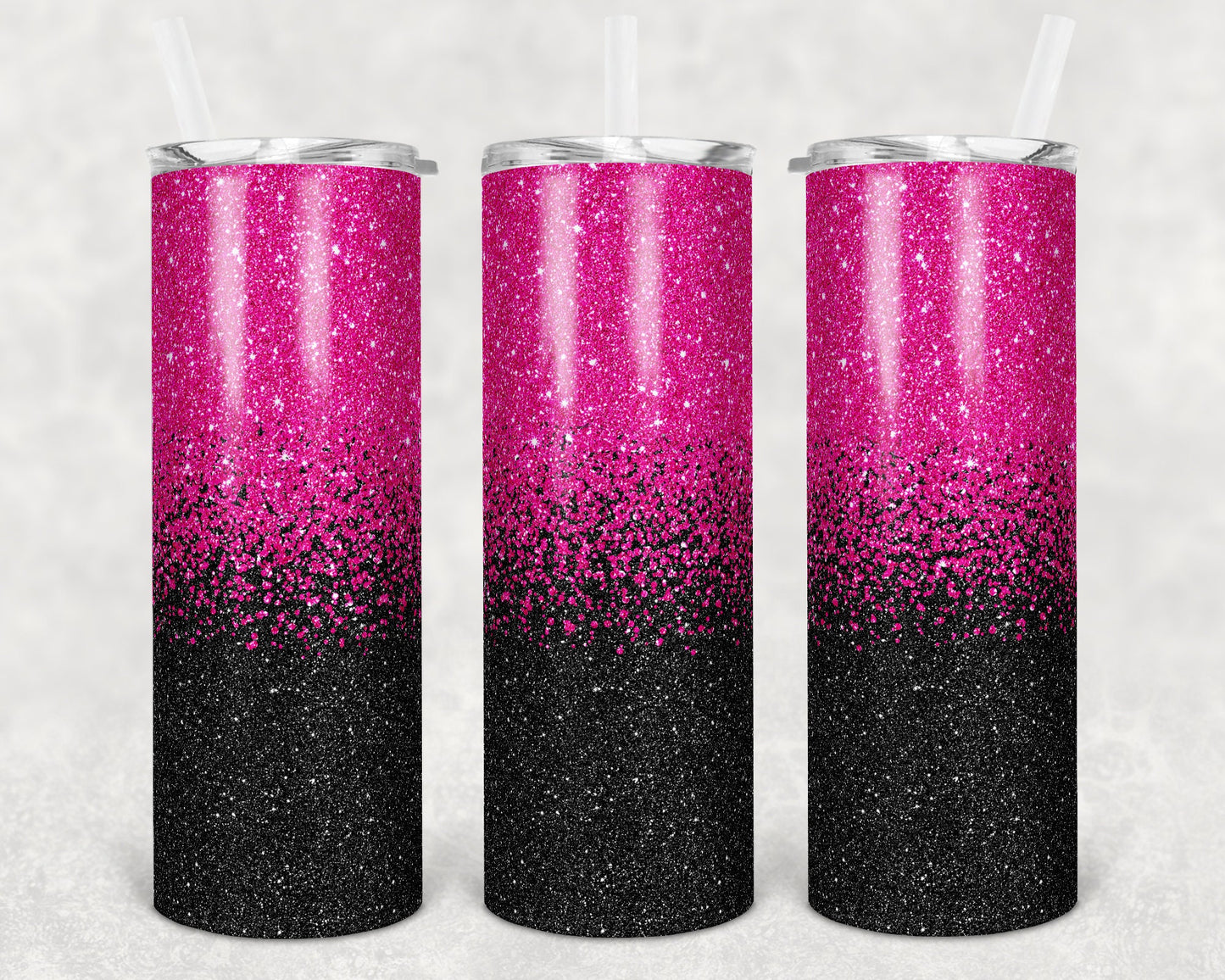 20 oz Skinny Tumbler Sublimation Design Template Glitter Confetti Hot Pink Black Straight and Warped Design tumblers