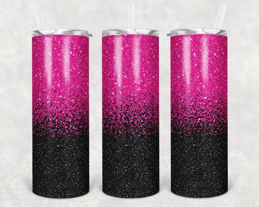 20 oz Skinny Tumbler Sublimation Design Template Glitter Confetti Hot Pink Black Straight and Warped Design tumblers
