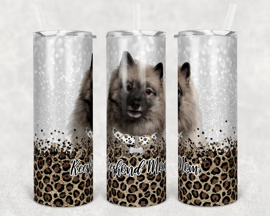 20 oz Skinny Tumbler Sublimation Keeshond Dog Mom Glitter and Leopard Template Straight Warped