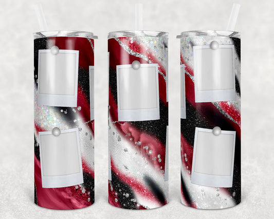20 oz Skinny Tumbler Red Black Milkyway Glitter Agate 5 Photo Picture Sublimation Design